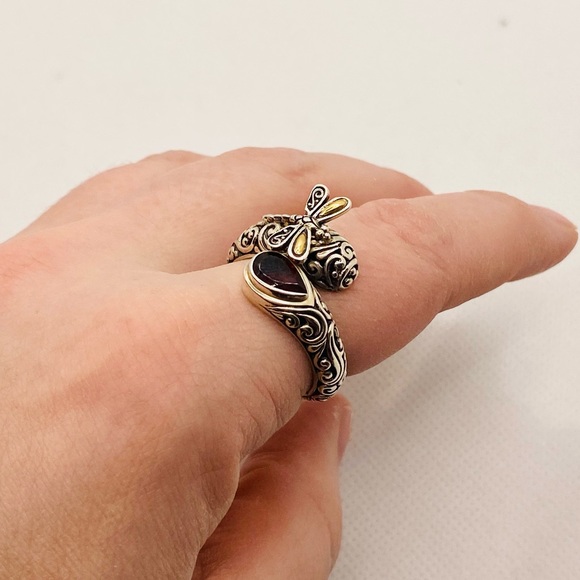 EUC Devata Sterling Silver & 18k Gold Dragonfly Wrap Ring w/ Red Garnet Stone - Picture 11 of 17